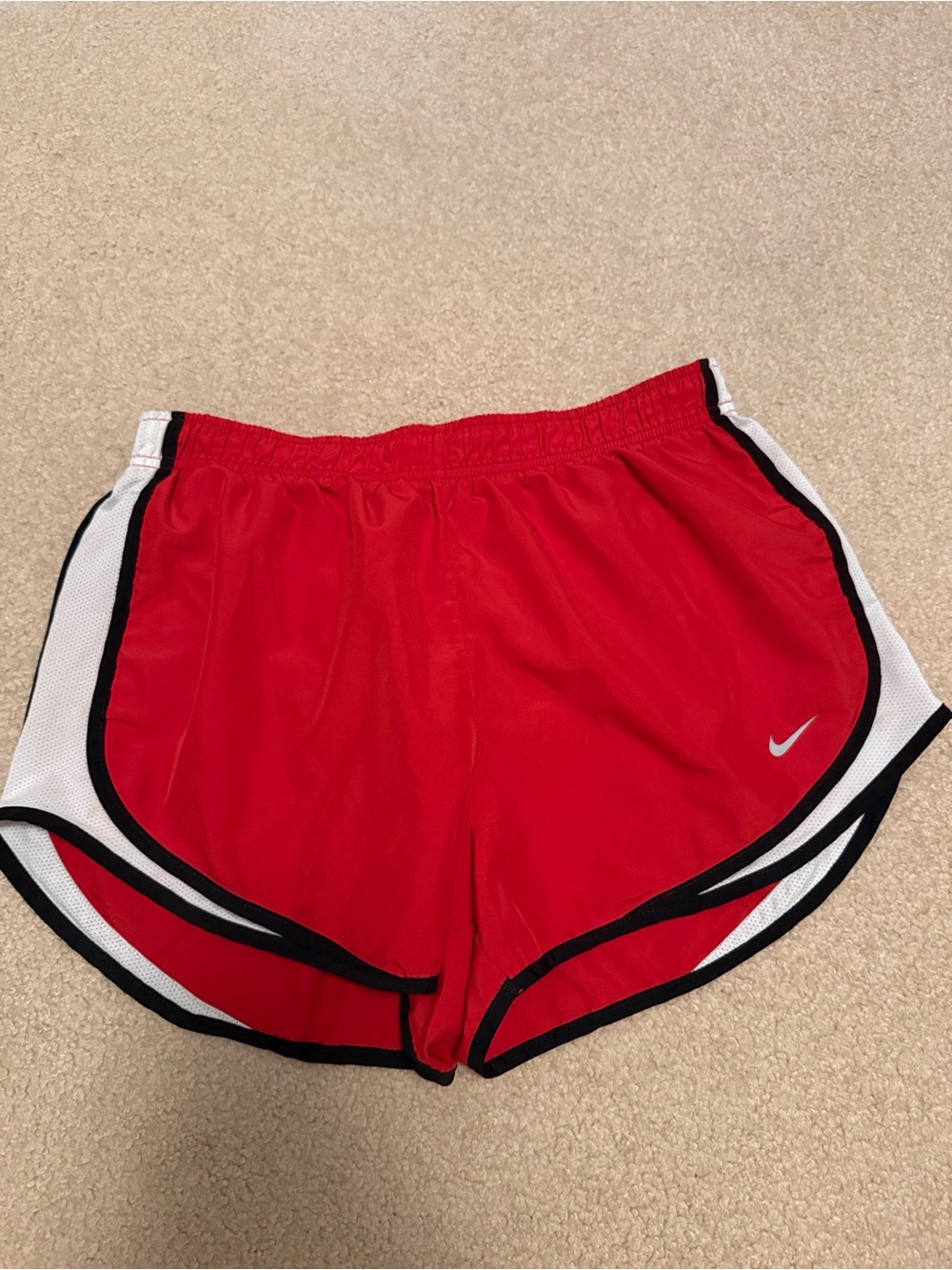 Nike Women's Red Athletic Shorts with White and Black Trim